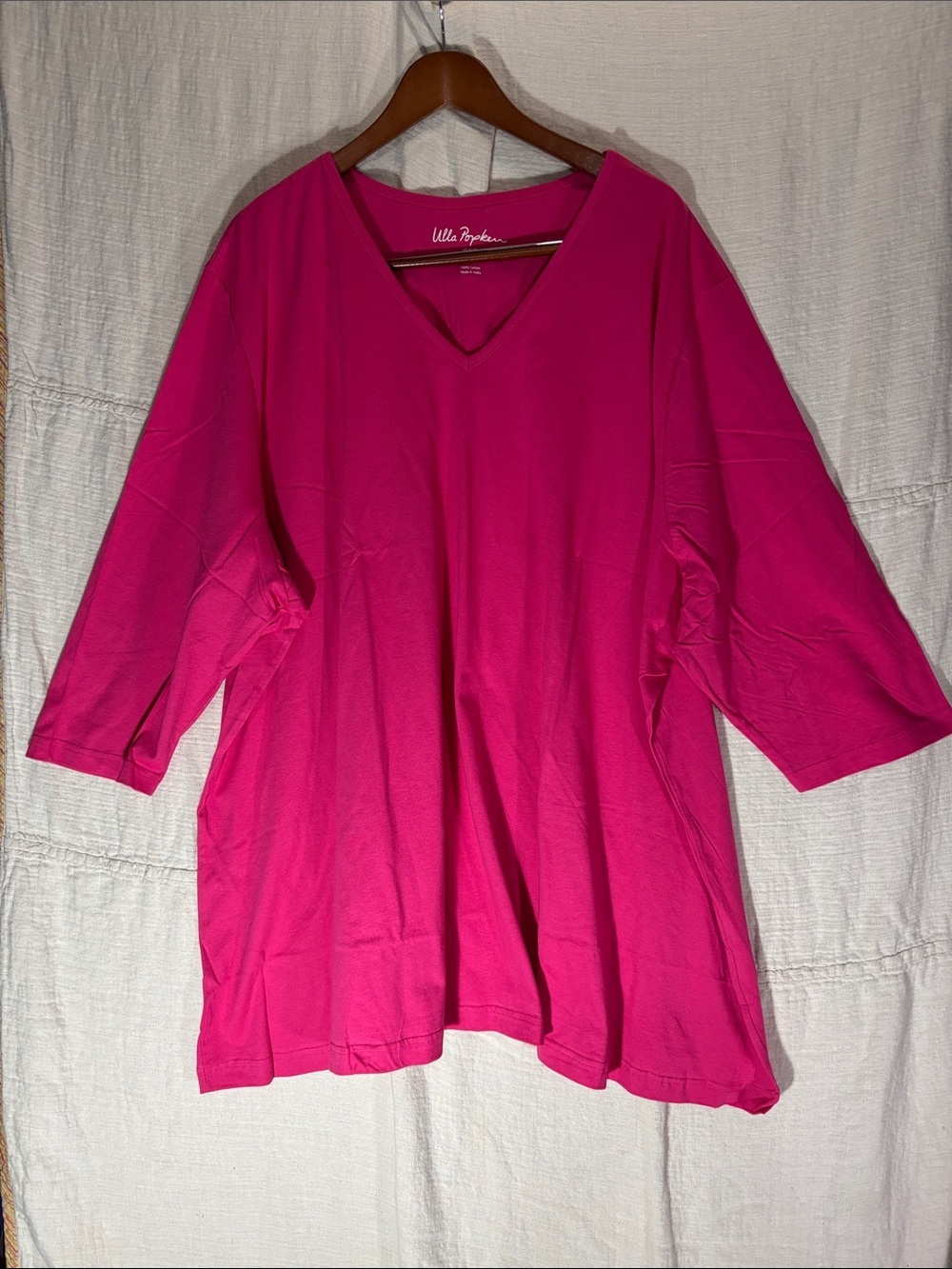 Ulla Popken Pink V-Neck 100% Cotton Top Plus Size 36/38 5X 6X EUC Loungewear
